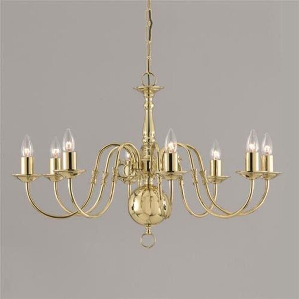 BF00350/8/PEWTER Flemish 8 Light Polished Brass Chandelier