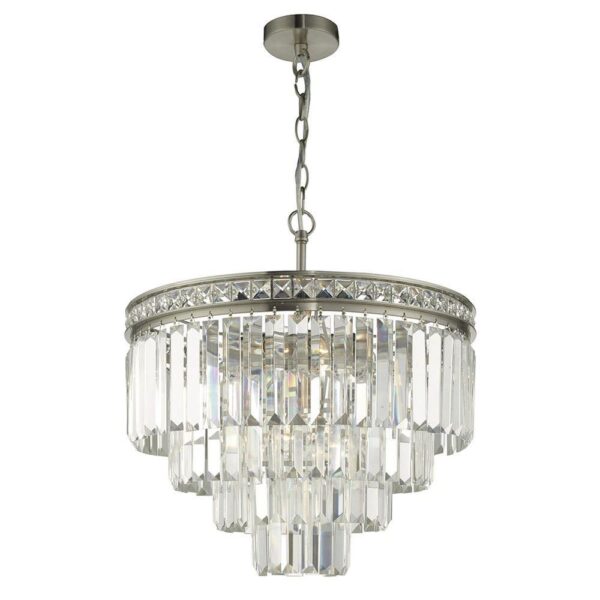 Dar VYA0438 Vyana 4 Light Brushed Nickel Crystal Chandelier