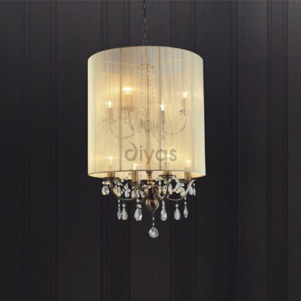 Diyas IL30069 Ella Crystal Chandelier with Cream Shade