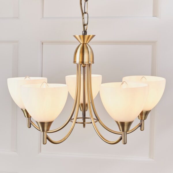 Endon 1805-5AN 5 Light Chandelier In Antique Brass