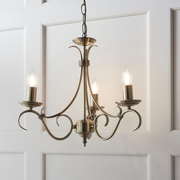 Endon 2030-3AN Bernice 3 Light Chandelier In Antique Brass