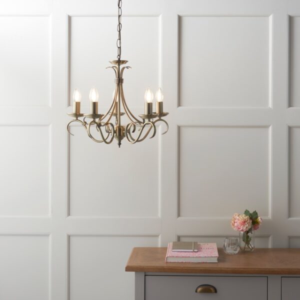 Endon 2030-5AN Bernice 5 Light Chandelier In Antique Brass