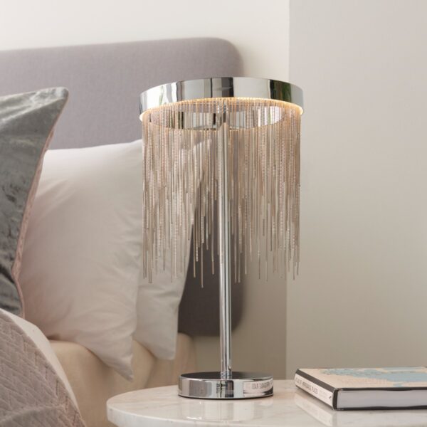 Endon 73769 Zelma One Light LED Table Lamp In Chrome Plate And Silver Effect Chain