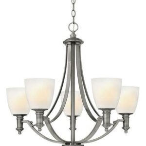 HK/TRUMAN5 5 Light Antique Nickel & Glass Modern Chandelier