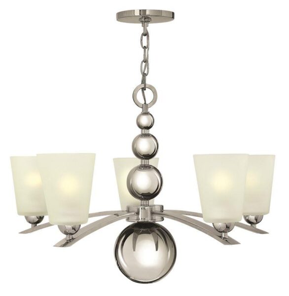 HK/ZELDA5 PN Polished Nickel Zelda 5 Light Chandelier with Glass Shades