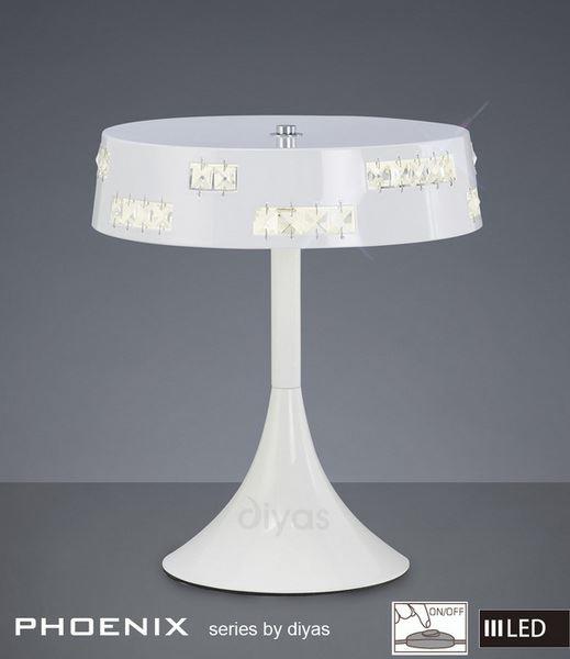 IL80002 Phoenix LED 18 Light White & Crystal Table Lamp