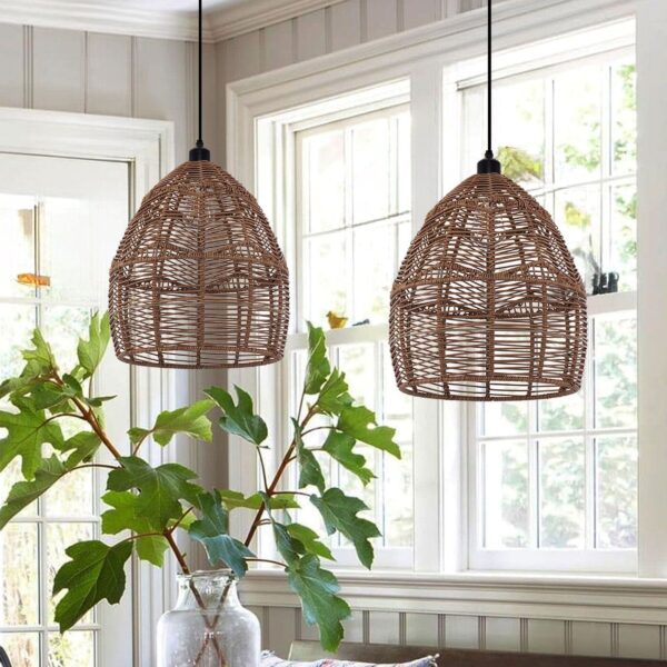 Lightsin Bohemian Woven Rattan Pendant Light Wicker Ceiling Fixture