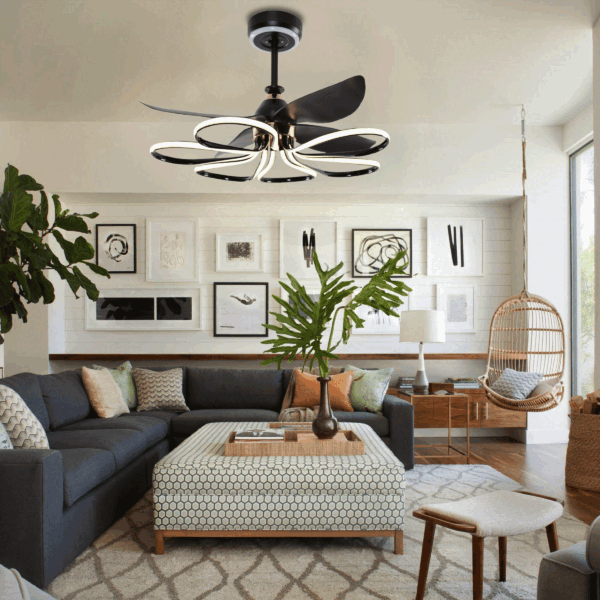 Lightsin Contemporary Black Aluminum Ceiling Fan Light for Living Rooms