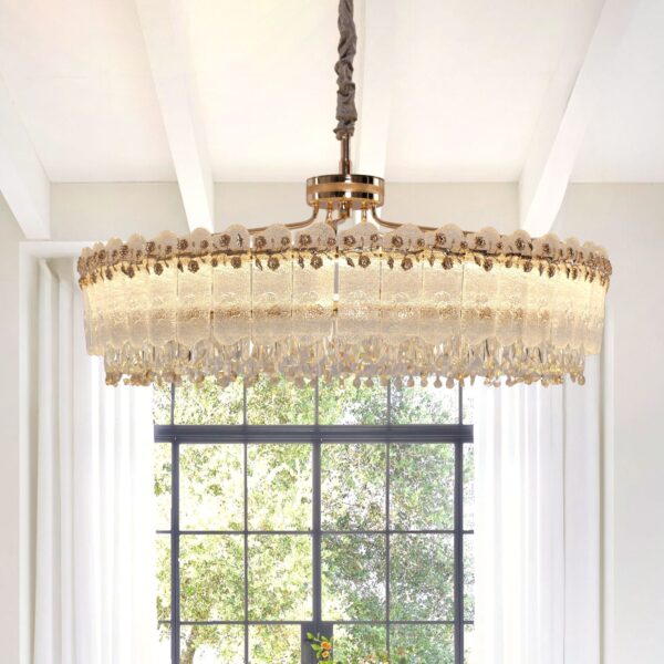 Lightsin Contemporary Crystal Pendant Light Oval and Round Dimmable Ceiling Fixture for Living Room and Hall