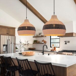 Lightsin Handwoven Rattan Pendant Light – Natural Woven Ceiling Light for Kitchen, Bedroom & Living Room