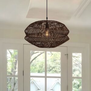 Lightsin Eco Friendly Rattan Pendant Light Handwoven Rustic Farmhouse Ceiling Light