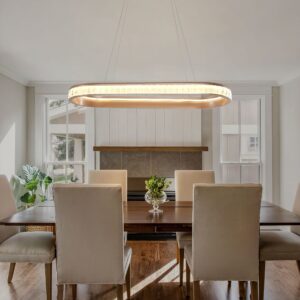 Lightsin Elegant Champagne Gold Oval Pendant Light with Crystal Accents