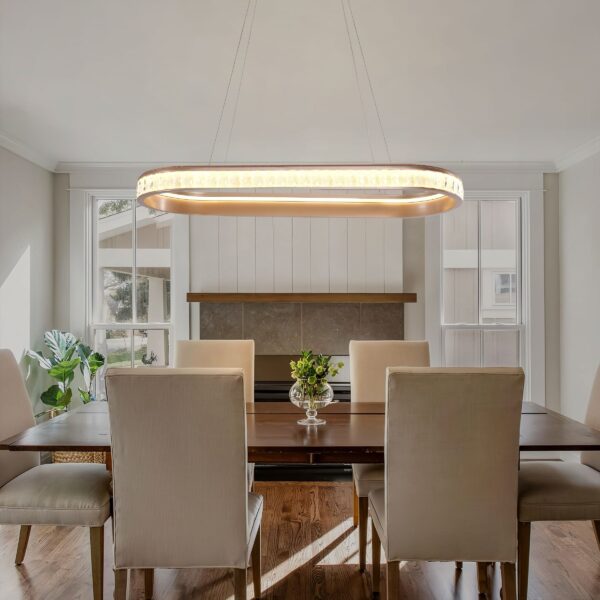 Lightsin Elegant Champagne Gold Oval Pendant Light with Crystal Accents
