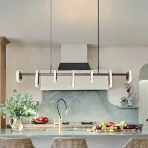 Lightsin Gold Linear LED Pendant Light with Acrylic Shades Metal Ceiling Lighting