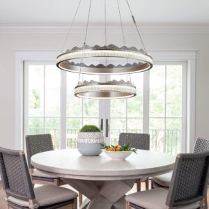 Lightsin Golden Crystal Dual-Ring LED Pendant Light in Modern Aluminum Design