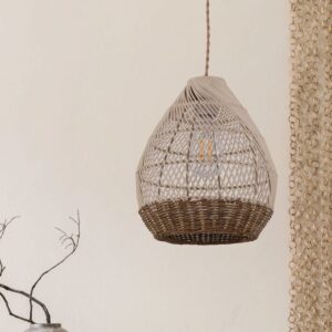 Lightsin Handwoven Boho Teardrop Design Rattan Iron Pendant Light