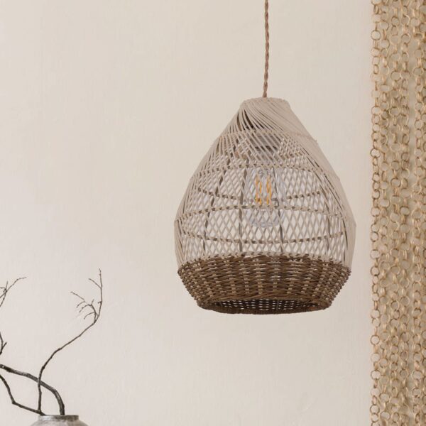 Lightsin Handwoven Boho Teardrop Design Rattan Iron Pendant Light