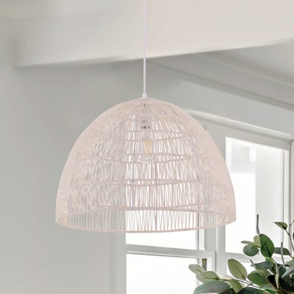 Lightsin Handwoven Paper Rope Dome Pendant Light with Iron Frame