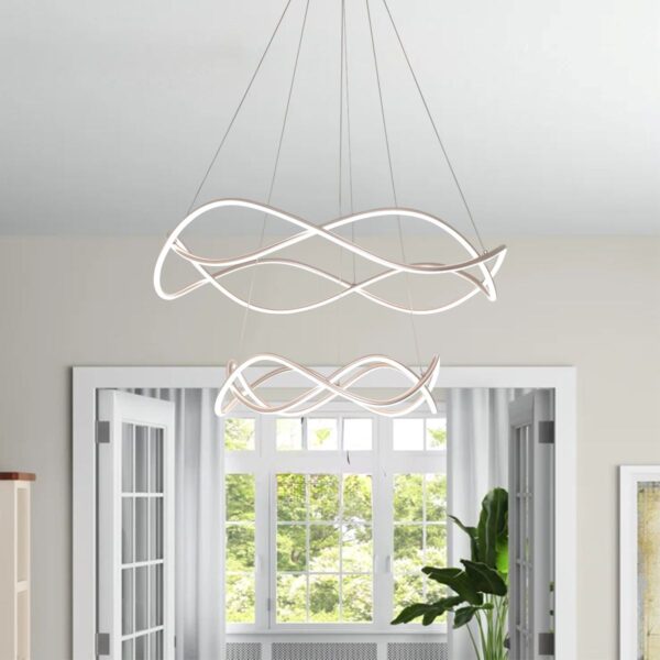 Lightsin Modern Rose Red LED Pendant Light Spiral Design with Adjustable Cables