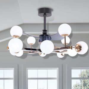 Lightsin Modern Sphere 3-Blade Ceiling Fan with Light Black & Gold Finish