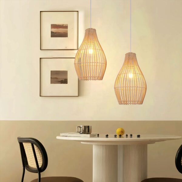 Lightsin Natural Rattan and Bamboo Pendant Light with Iron Frame