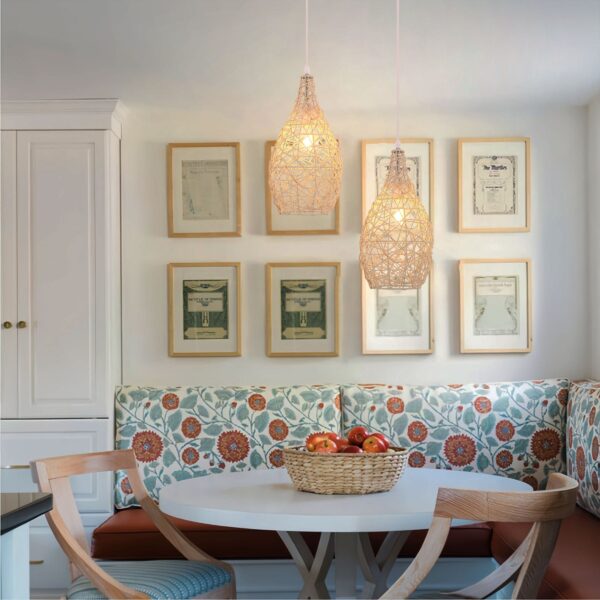 Lightsin Natural Rattan and Bamboo Pendant Light with Iron Frame