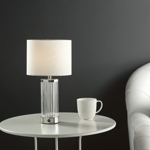 Dar Lighting Enrico Rechargeable LED Glass Table Lamp In Polished Nickel With Shade ENR4138