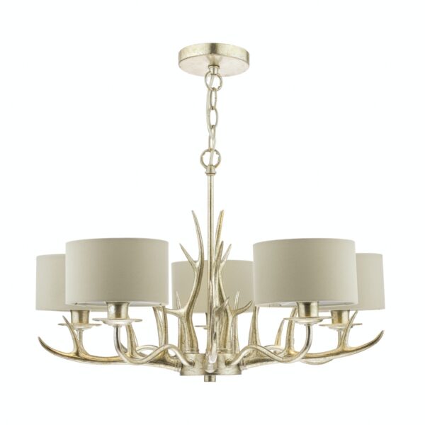 Laura Ashley Mulroy Antler 5 Light Chandelier In Champagne Finish With Natural Shades