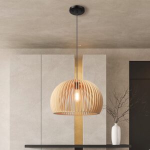 Lightsin Shadome-Natural Wood Pumpkin Pendant Light Eco Friendly Rustic Hanging Lamp for Home Decor