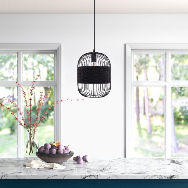Lightsin Black Handcrafted Pendant Light Industrial Rattan Design for Home D ̈¦cor