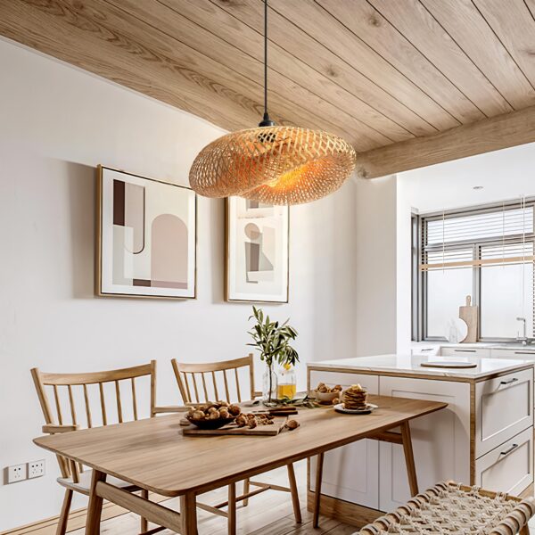 Lightsin Eco-Friendly Handmade Bamboo Pendant Light for Dining Room & Living Room