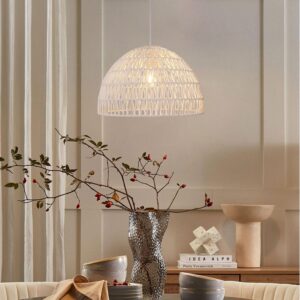 Lightsin Eco-Friendly Handwoven White Rope Ceiling Pendant Light for Bedroom, Kitchen & Living Room