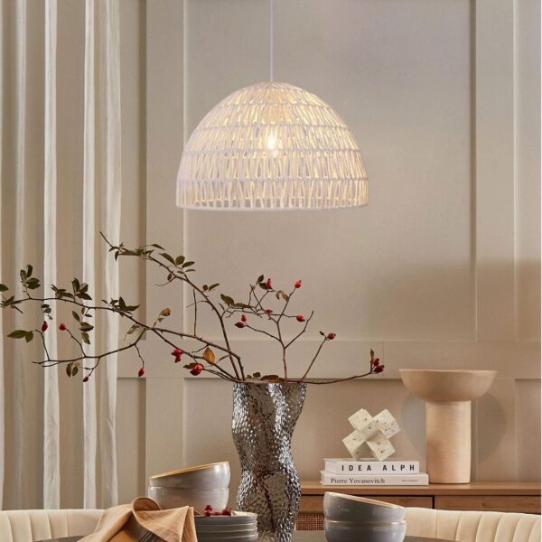 Lightsin Eco-Friendly Handwoven White Rope Ceiling Pendant Light for Bedroom, Kitchen & Living Room