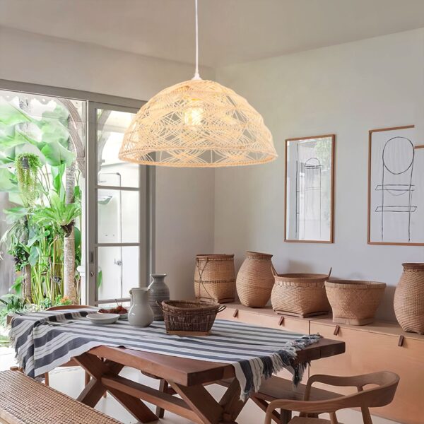 Lightsin Handwoven Rattan Dome Pendant Light for a Warm & Cozy Glow