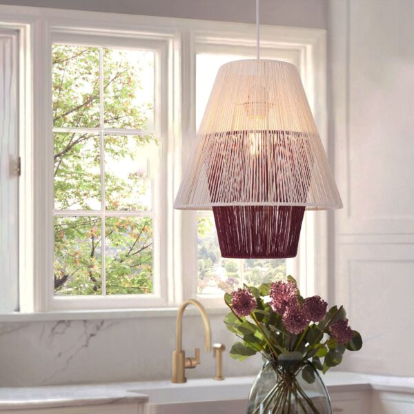 Lightsin Modern White Pendant Light with Purple Paper Rope Design