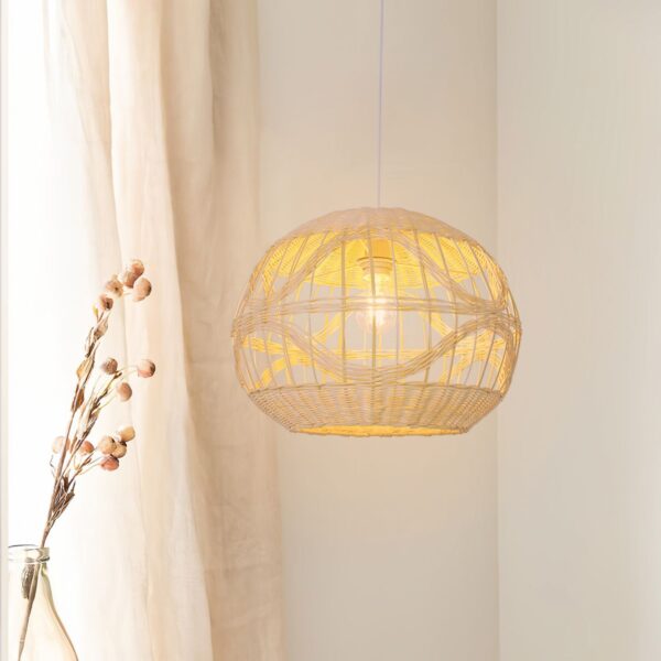 Lightsin Sustainable Handwoven Spherical Rattan Pendant Light with Wave Details