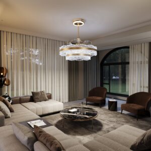 Lightsin Luxury Gold Frame LED Ceiling Fan Light with Retractable Blades