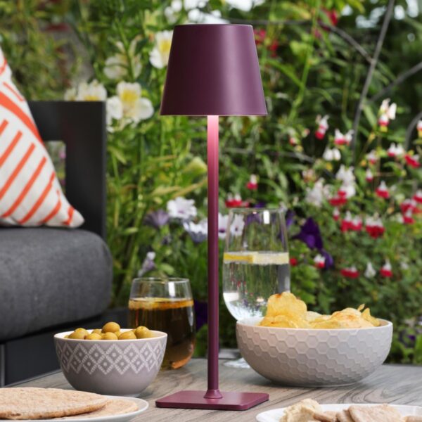 Dar Wisebuys Derrick Rechargeable LED Outdoor Table Lamp In Satin Purple IP54