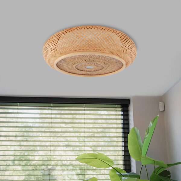Lightsin Japanese-Style Bamboo Rattan Pendant & Ceiling Light - Flat Flush Mount or Hanging Fixture for Bedroom, Living Room & More