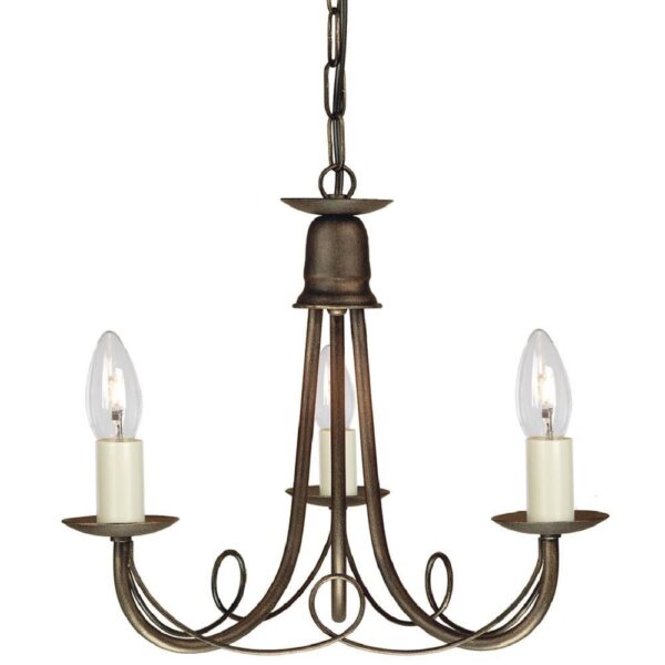 Elstead MN3 BLK/GLD Minster 3 Light Ceiling Chandelier In Black/Gold - Fitting Only