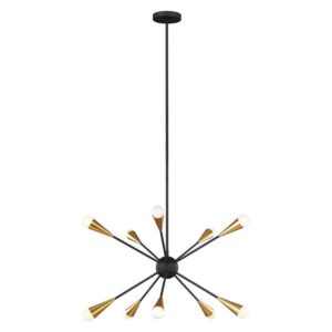 FE-JAX10-MB Jax 10 Light Chandelier In Midnight Black And Burnished Brass