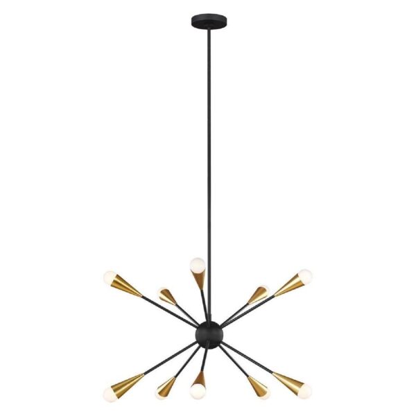 FE-JAX10-MB Jax 10 Light Chandelier In Midnight Black And Burnished Brass