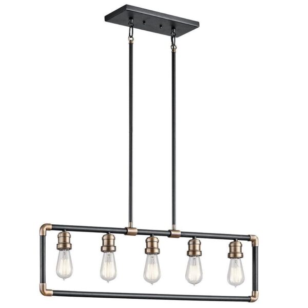 KL/IMAHN/ISLE Imhan 5 Light Linear Chandelier Light In Black And Natural Brass