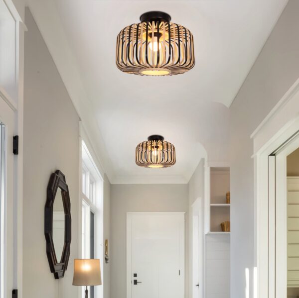 Lightsin Black Modern Ceiling Light - Handwoven Bamboo Pendant Light for Living Room, Bedroom & Kitchen