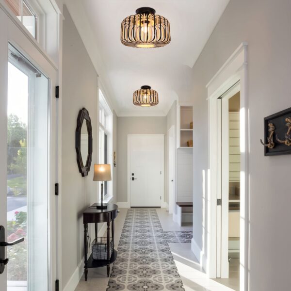 Lightsin Black Modern Ceiling Light - Handwoven Bamboo Pendant Light for Living Room, Bedroom & Kitchen