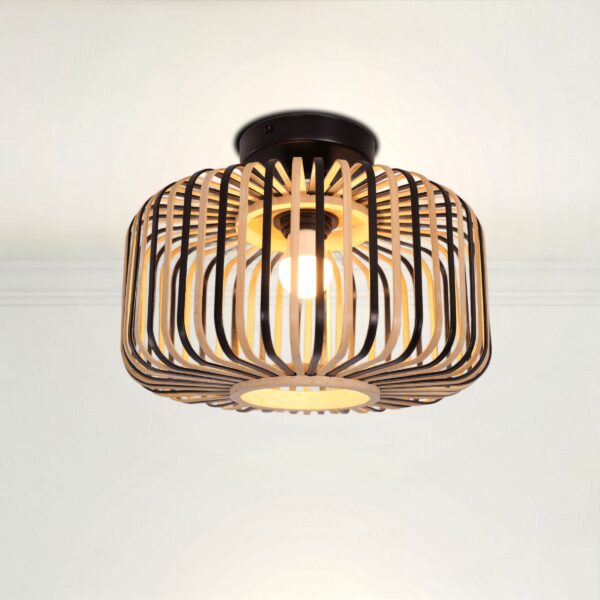 Lightsin Black Modern Ceiling Light - Handwoven Bamboo Pendant Light for Living Room, Bedroom & Kitchen