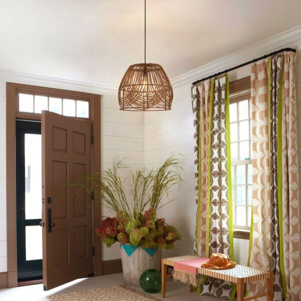 Lightsin Handwoven Rattan Pendant Light - Rustic Ceiling Lighting for Living Room & Dining Room