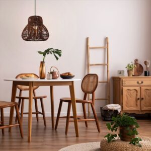 Lightsin Natural Woven Rattan Pendant Light – Handcrafted Rustic Ceiling Light for Dining Rooms, Living Spaces, and Cafés