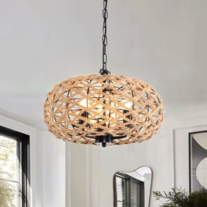 Lightsin Rustic Hemp Rope Globe Pendant Light for Farmhouse and Industrial Style