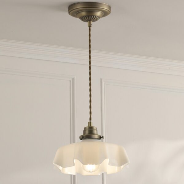 Laura Ashley Banham Ceiling Pendant Light In Matt Antique Brass With White Glass